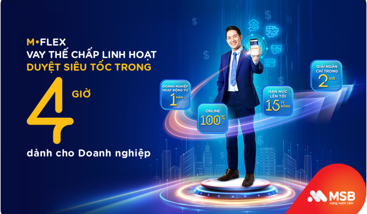 MSB cho vay thế chấp 100% online tới 15 tỷ đồng chỉ trong 4 giờ