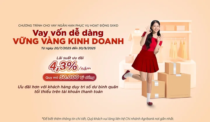 Agribank tung gói 50.000 tỷ đồng cho vay ngắn hạn, lãi suất từ 4,3%/năm