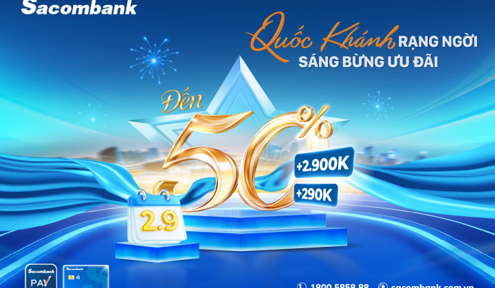 Sacombank ưu đãi hoàn tiền cho khách hàng đến 2,9 triệu đồng dịp 2/9