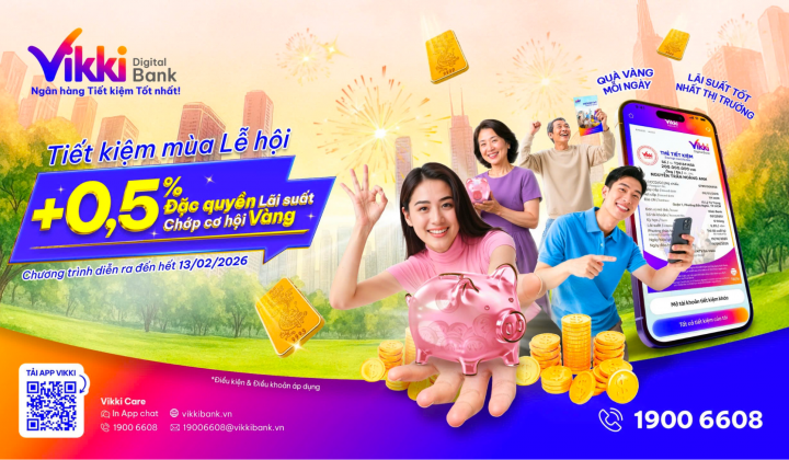 Vikki Digital Bank ưu đãi tiết kiệm, cộng lãi suất đến 0,99%/năm