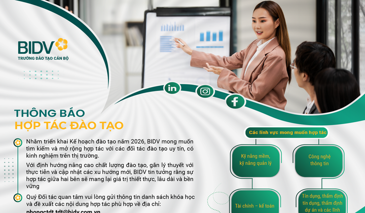 Viện Đào tạo BIDV mở rộng hợp tác đào tạo năm 2026