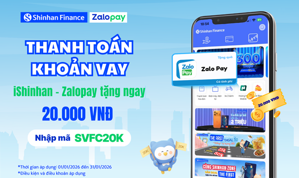 Thanh toán khoản vay trên iShinhan nhận ngay ưu đãi cùng Zalopay