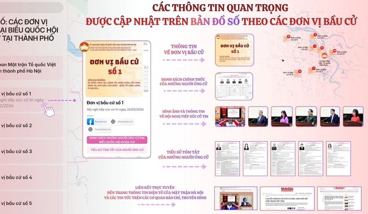 Trải nghiệm bản đồ số thông tin về bầu cử đại biểu Quốc hội khóa XVI và đại biểu HĐND thành phố Hà Nội nhiệm kỳ 2026-2031