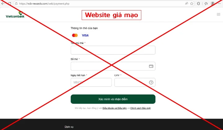 Vietcombank cảnh báo lừa đảo mạo danh tin nhắn SMS đính kèm đường link giả