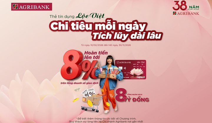 Agribank dành 8 tỷ đồng hoàn tiền cho chủ thẻ tín dụng Lộc Việt