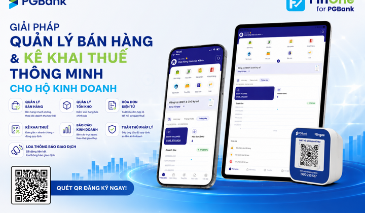 PGBank ra mắt ứng dụng FinOne for PGBank hỗ trợ hộ kinh doanh quản lý bán hàng và hóa đơn điện tử