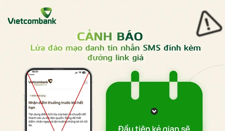 Vietcombank cảnh báo lừa đảo mạo danh SMS thông báo điểm thưởng hết hạn