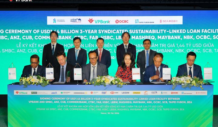 VPBank ký kết khoản vay hợp vốn liên kết bền vững đầu tiên trị giá 1,44 tỷ USD với 15 định chế tài chính quốc tế