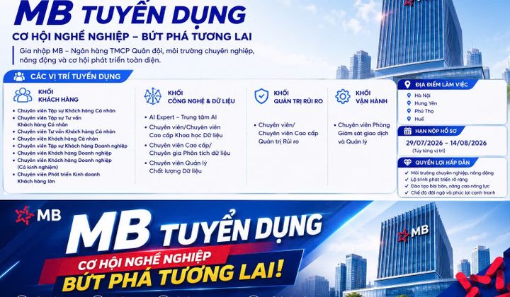 MB Bank tuyển dụng nhiều vị trí trên toàn quốc