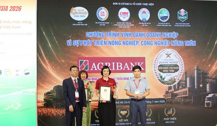 Agribank lọt Top 10 "Doanh nghiệp vì sự phát triển nông nghiệp, công nghiệp nông thôn 2026"