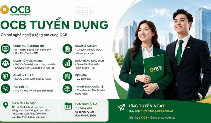 OCB tuyển dụng loạt vị trí tại nhiều địa bàn trên cả nước