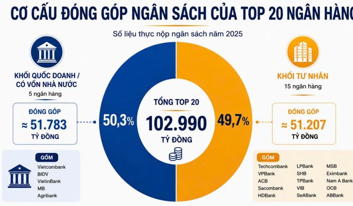 Top 20 ngân hàng nộp ngân sách lớn nhất Việt Nam