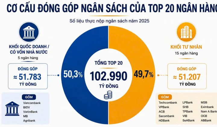 Top 20 ngân hàng nộp ngân sách lớn nhất Việt Nam