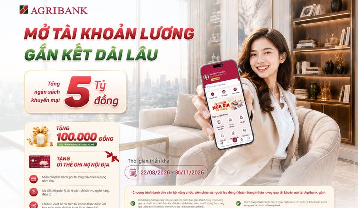 Agribank ưu đãi khách hàng nhận lương qua tài khoản