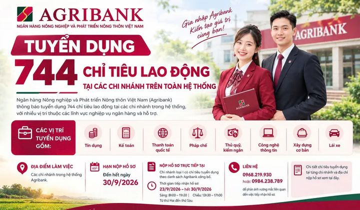 Agribank tuyển dụng 744 chỉ tiêu lao động tại các chi nhánh trên toàn hệ thống