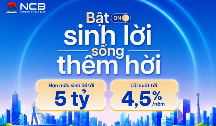 NCB nâng hạn mức tính năng Tự động sinh lời lên 5 tỷ đồng, lãi suất tối đa 4,5%/năm