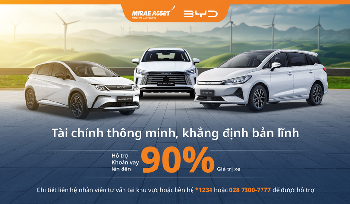 Tài chính Mirae Asset hỗ trợ vay mua xe BYD tối đa 90% giá trị xe
