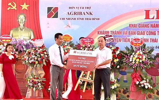 Agribank Thái Bình hỗ trợ 10 tỷ đồng xây dựng Trường mầm non Tây Lương