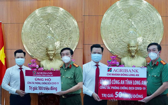 Agribank trao ủng hộ Công an tỉnh Long An 150 triệu đồng  phòng, chống dịch Covid-19