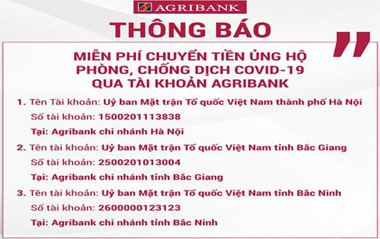 Agribank miễn phí chuyển khoản tiền ủng hộ phòng, chống dịch Covid-19