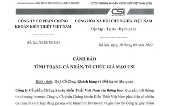 CSI cảnh báo về việc bị mạo danh để lừa đảo