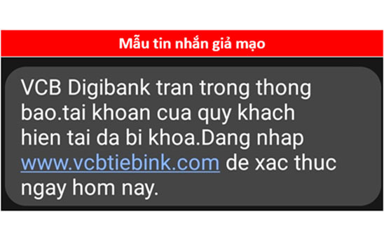 Cảnh báo lừa đảo giả mạo tin nhắn Vietcombank
