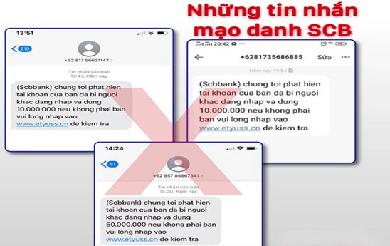 Cảnh báo lừa đảo qua tin nhắn giả mạo SCB