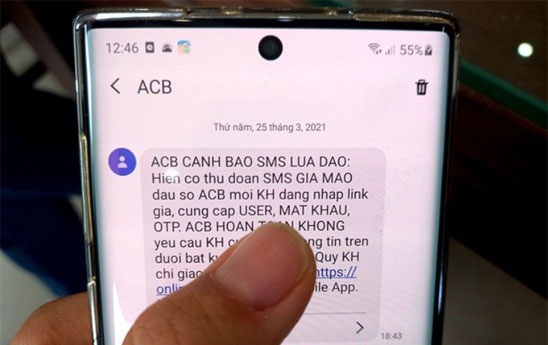Cảnh báo thủ đoạn tin nhắn giả mạo tên định danh ngân hàng với mục đích lừa đảo