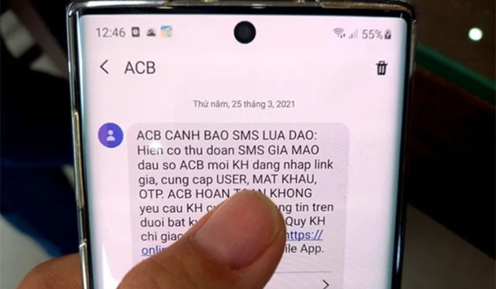 Cảnh báo thủ đoạn tin nhắn giả mạo tên định danh ngân hàng với mục đích lừa đảo