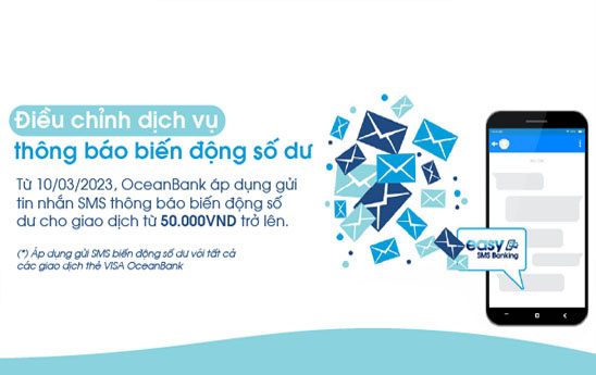 OceanBank điều chỉnh dịch vụ thông báo biến động số dư qua SMS