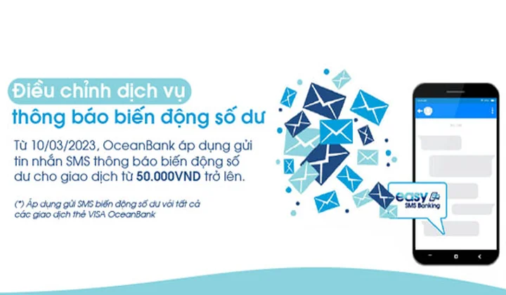 OceanBank điều chỉnh dịch vụ thông báo biến động số dư qua SMS