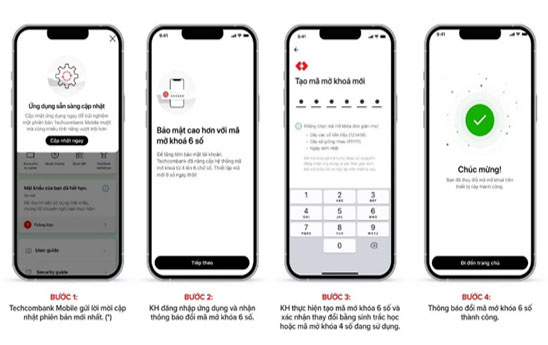 Techcombank Mobile nâng cấp mã mở khóa từ 4 số thành 6 số