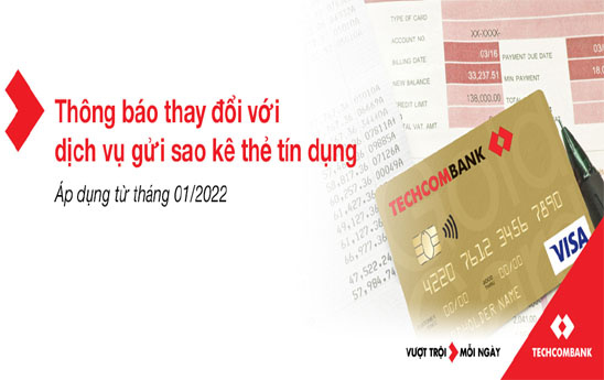 Techcombank thay đổi với dịch vụ gửi sao kê thẻ tín dụng