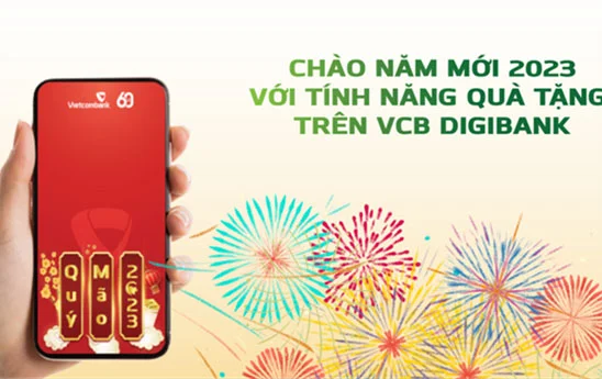 VCB Digibank giúp khách hàng lì xì theo hình thức chuyển khoản kèm thiệp và lời chúc ý nghĩa nhân dịp chào đón năm mới 2023
