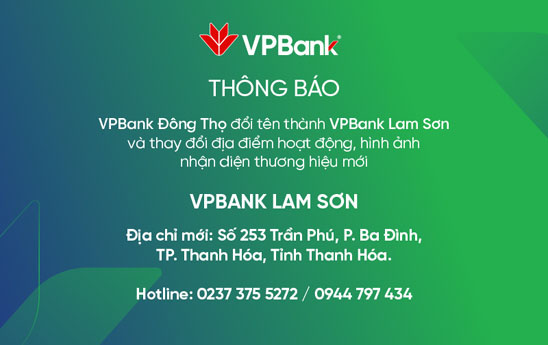 VPBank Đông Thọ đổi tên và địa điểm hoạt động