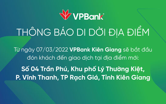 VPBank Kiên Giang thay đổi địa điểm