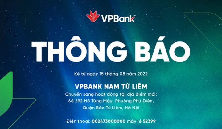 VPBank Nam Từ Liêm chuyển địa điểm mới