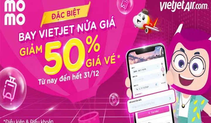 Đặt mua vé bay Vietjet trên MoMo được giảm đến 50%