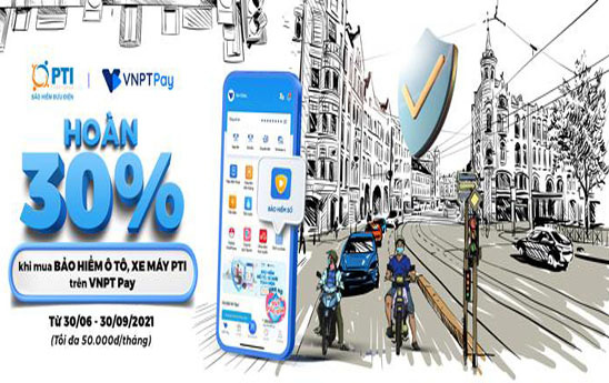Hoàn tiền 30% mua bảo hiểm ô tô, xe máy trên VNPT Pay