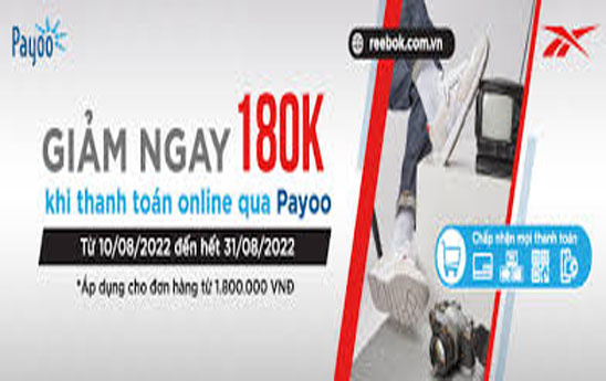 Payoo giảm tới 180.000đ cho khách mua hàng trực tuyến tại trang web của Reebok