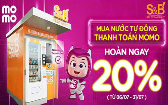Quét MoMo hoàn ngay 20% tại máy bán hàng tự động S&B