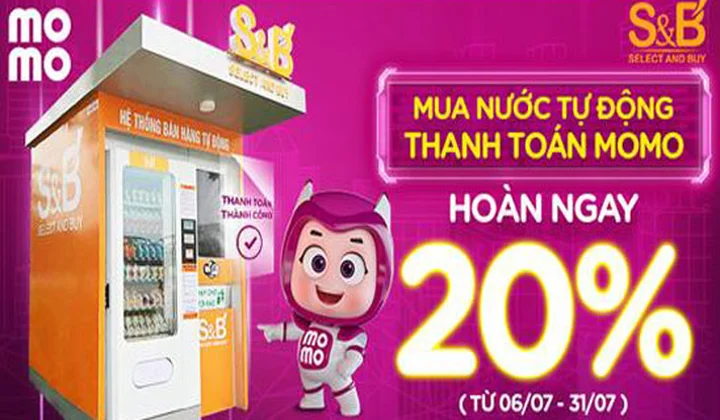 Quét MoMo hoàn ngay 20% tại máy bán hàng tự động S&B