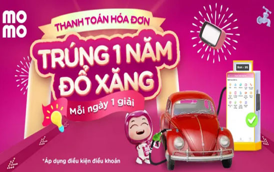 Thanh toán hóa đơn trên MoMo trúng 1 năm đổ xăng miễn phí