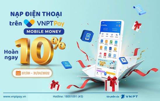 VNPT Pay ưu đãi 10% nạp tiền di động VinaPhone