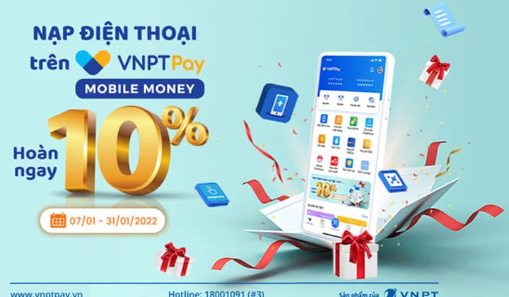 VNPT Pay ưu đãi 10% nạp tiền di động VinaPhone