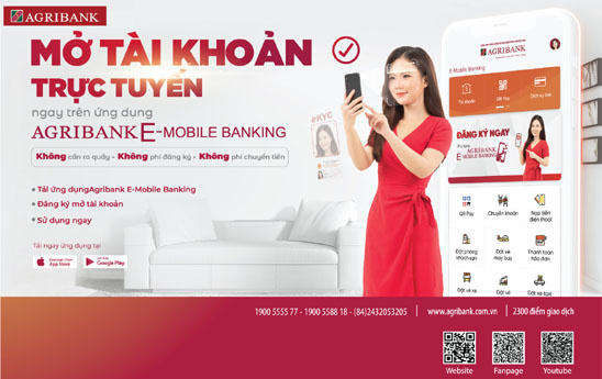 Agribank triển khai mở tài khoản trực tuyến trên ứng dụng di động