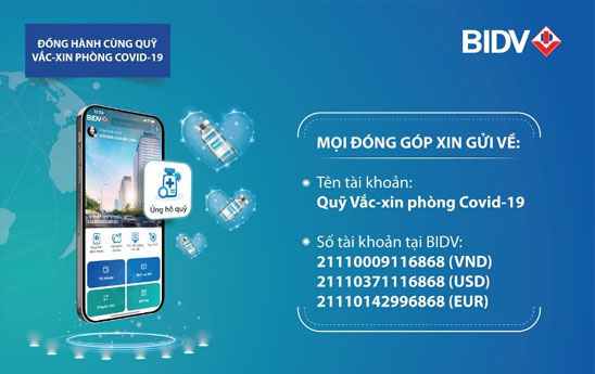 BIDV miễn phí với 2 kênh chuyển tiền quốc tế ủng hộ Quỹ vắc-xin phòng, chống Covid-19