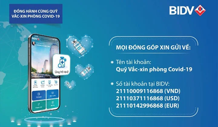 BIDV miễn phí với 2 kênh chuyển tiền quốc tế ủng hộ Quỹ vắc-xin phòng, chống Covid-19