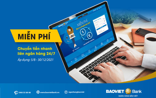 BaoVietBank miễn phí chuyển tiền nhanh 24/7