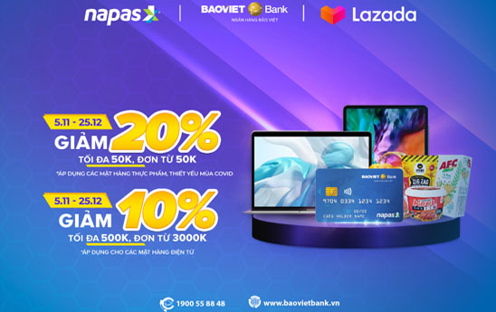 Chủ thẻ BaoVietBank nhận ưu đãi khi mua sắm trên Lazada